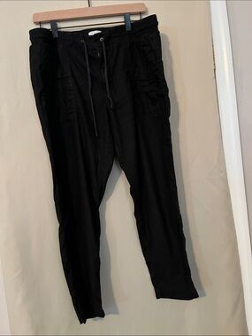 Lou and Grey Linen Blend Tapered Black Elastic Waist Drawstring Ankle Pants